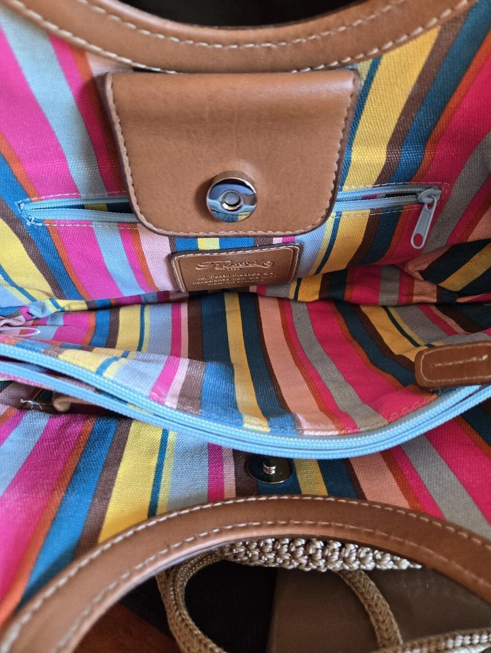 Fossil Woven Straw Tote with Brown Leather Handles NWOT